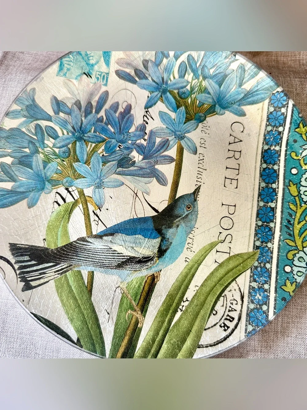 4x Pier 1 Imports Blue Bird Glass Silver Brushed Foil 8